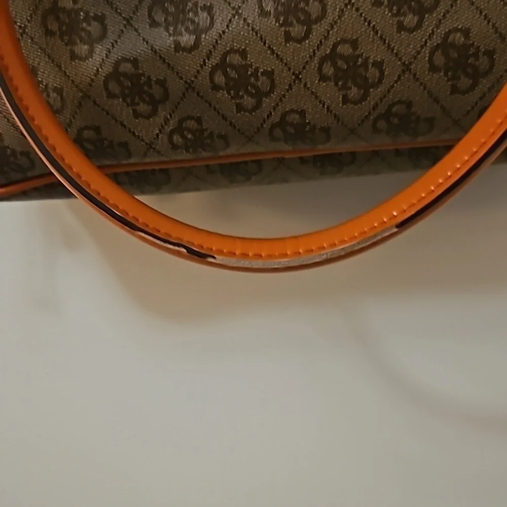 VTG GUESS 1990s Brown Orange Trim Logo Monogram Tote Bag